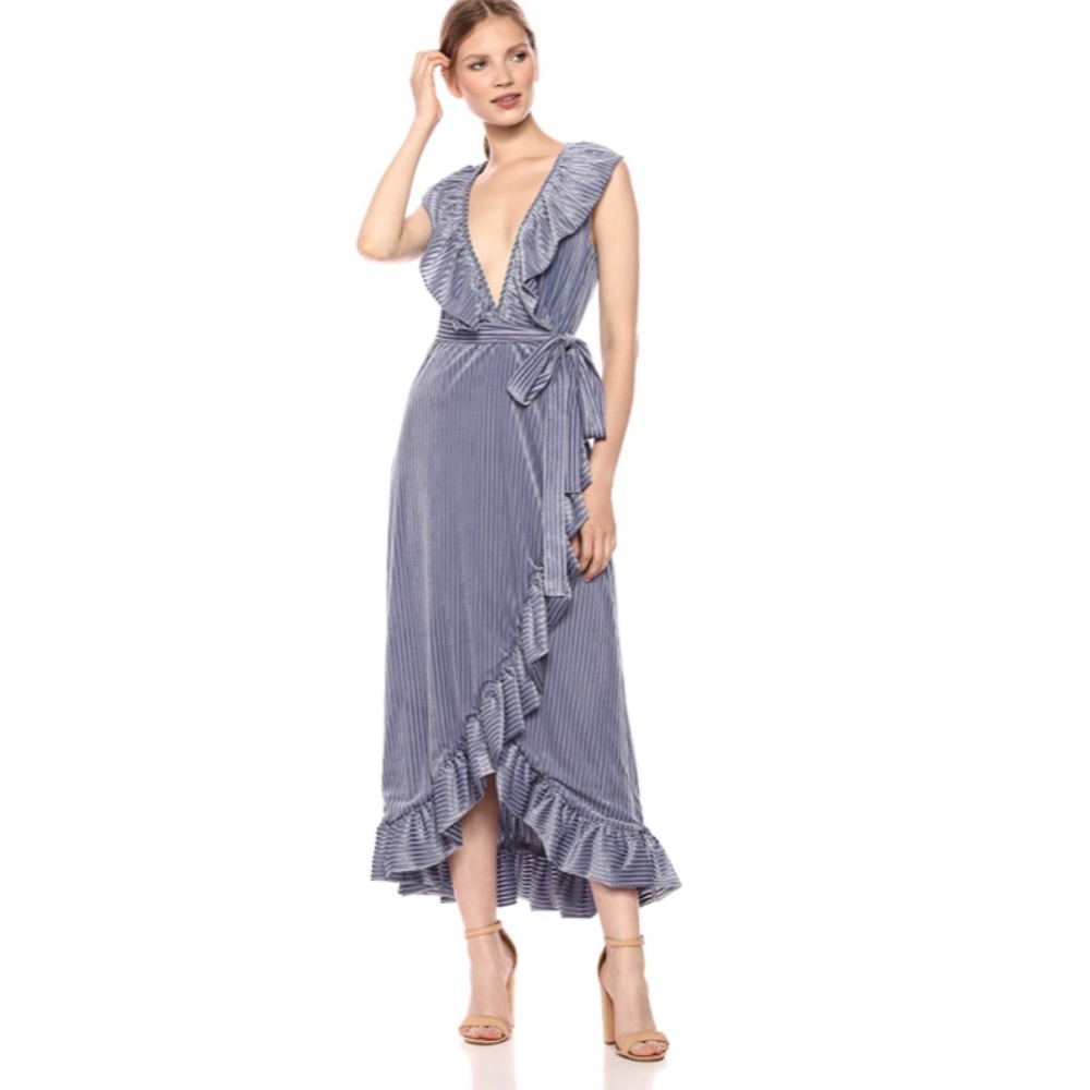 MISA Velvet Ruffle Wrap Maxi Dress